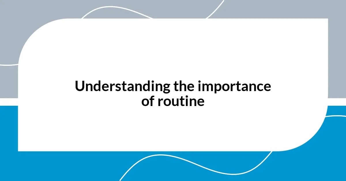 Understanding the importance of routine